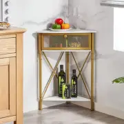 Corner Cabinet/Table 3-Tier Display Shelves with Protection Door Metal Frame ...