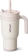 VINUR 30 oz Tumbler with Handle-Stainless Steel Double Wall Vacuum Insulated Tumbler with Lid and Straw, Leak Proof Water Cup for Travel (Cream)
