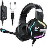 targeal 7.1 Surround Sound Gaming Headset for PS4 PS5 Switch PC Laptop Tablet Mobile, Over Ear Wired USB Gaming Headphones with Omni-Directional Noise Canceling Mic, RGB LED Light