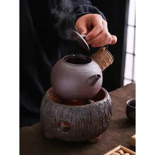 粗陶煮茶壺圍爐溫茶爐日式側把壺復古炭爐戶外野營燒烤泡茶壺套組