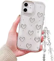 inewateri Compatible for iPhone 11 Case with Clear Cute Fashion Love Heart Design Simple Case for Soft TPU Slim Protection Case with Cute Bow Bead Chain