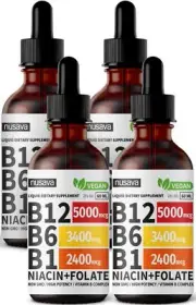 NUSAVA 4 Pack Vitamin B12 and B6 Liquid Drops Sublingual Vitamin B Complex B1...