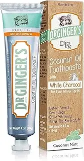 Dr. Ginger's Coconut Oil Toothpaste with White Activated Charcoal, All-Natural Whitening Power, Enamel-Safe, Reduces Plaque & Gum Sensitivity, Fluoride-Free, Coconut Mint Flavor, 4oz, 1ct