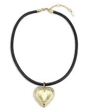 Aqua Romantic Pave Heart Nylon Cord Pendant Necklace in Gold Tone, 16-18 - Exclusive