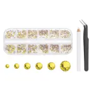 6 Sizes Glass Flatback Rhinestones with Tweezers Picking Pen, Yellow