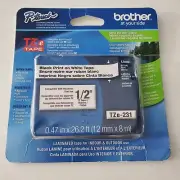 Genuine Brother P-touch TZe-231 1/2" Black Print on White Tape NEW