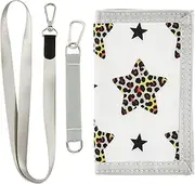 [miaozhen] Cartoon Leopard Print Star White trifold money clip wallet for womens nylon casual fold wallets with lanyard cartera para hombre, Cartoon leopard print star white, 1 size