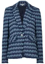 Veronica Beard Cutaway Dickey Striped Tweed Blazer - Blue - 14 14