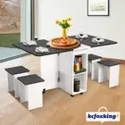 Foldable Dining Table Chairs Kitchen Living Room Furniture 5 Piece Wooden Black