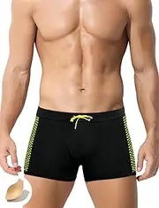 [SEAUR] Swimming Trunks Men's Tight Short Swimming Trunks Quick Drying Boxer Swimming Briefs Water Sports Swimming Shorts with Removable Pad Drawstring - EU S-XL = Tag No M-XXL