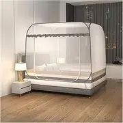 Mosquito Net Bed Canopy Portable Travel Mosquito Nets Foldable Double Door Mosquito Camping Curtain up Camping Tent Netting/Bon Grey/1.5 * 2.0M Bed