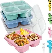 Fxvhojq Food Box Kids Stackable Reusable Food Store Containers 4 Compartment Microwave Safe BPA Free with Transparent Lids 10 Animal Forks