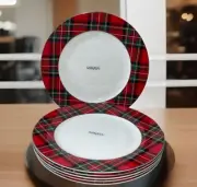 MIKASA BONE CHINA TARTAN PLAID WHITE CENTER SIX 11” DINNER PLATES NWT