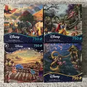 Lot Of 4 Disney Thomas Kinkade 750 Puzzle 101 Tangled In Love Jasmine Dumbo READ