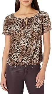 [Star Vixen] Women's Short/Slit Sleeve Keyhole-Tie Peasant Top Bubble Hem