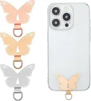 JIEYAO 3 Pcs Metal Phone Tether Tabs, Butterfly Phone Lanyard Tab, Cell Phone Charm Hook Stainless Steel Phone Patch Heavy Duty Phone Strap Replacement Part for All Full Phone Cases, Gold, Silver,