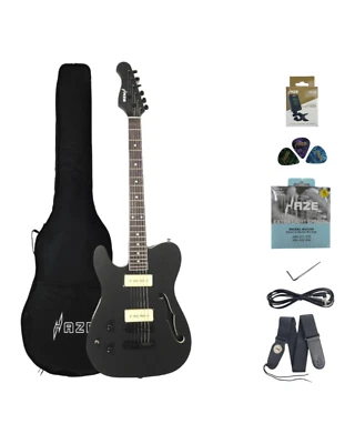 Haze Left-Handed HSE-501LHBK Semi-Hollow Body Electric Guitar+Free Gig Bag,Strap