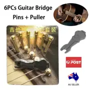 6PCs Metal Gold Guitar Bridge Pins String Pegs with Puller Winder Remover Set