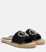 [Gucci] Gucci GG embellished raffia espadrille slides AU 7 black