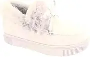 [Gikleihwy] Women's Fuzzy Warm Flat Ankle Boots Plush Fur Lining Arch Support Casual Loafer Shoe Wide Width Slip On Anti-Slip House Mules Loafers(White,5.5 US)