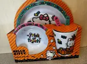 NEW Hello Kitty Halloween 5 Piece Kids Dinner Set Plate Bowl Cup Melamine Trick