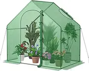 [Giantex] 6x3x5.5 FT Mini Walk-in Greenhouse, with Roll-up Zippered Door & Window, Overlong PE Cover, Rustproof Metal Pipes, Portable Outdoor Winter Warm House for Garden Yard