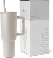 Simple Modern 1180ml Tumbler with Handle and Straw Lid | Insulated Reusable Stainless Steel Water Bottle Travel Mug Iced Coffee Cup | Valentines for Him Her | Trek Collection | 1180ml | Almond Birch