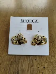 Vintage Bijorca Rhinestone Leopard Earrings On Original Card