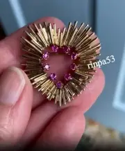 Handcrafted Party Wear Heart Shape Brooch Pin Burmese Pink Ruby Women's 925 SS