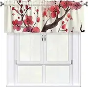 LHBWCVN Japanese Spring Plum Floral Valances for Windows, Rod Pocket Window Treatment Drapes Farmhouse Kitchen Curtains Short Blackout Window Curtains for Living Room Bedroom Decor 54x18 Inch