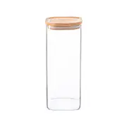 Argon Tableware Square Glass Storage Jar with Wooden Lid - 1.9 Litre
