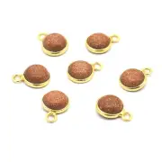 10 Pcs 11X8mm Sunstone Connector Pendent 1 Loop Bezel Gold Plated
