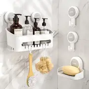 4 Packs Shower Caddy Suction Cup White-Shower Shelf+Soap Dish+Suction Hooks