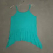 Good Luck Girl Womens Blouse Green Rayon Blend Spaghetti Strap Ruffles M New