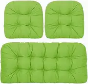JIXINHE 3 Piece Set of Wicker Furniture Cushions,Indoor/Outdoor Tufted Settee Cushion Set, 1 Loveseat Cushion 2 U-Shape Cushion(Size:3 Piece Set,Color:Green)