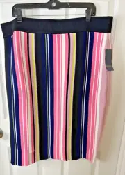 Rachel Roy Pink /Navy/Multicolor Stretch Pull On Pencil Skirt - NWT - 2x