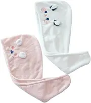 LRXIYODE 2pcs Hair Drying Caps Quick Absorbent Hair Towel Wraps for Women for Home Travel Suitable for All Head Pink White
