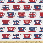 British Tea Dreams Fabric - Union Jack Hearts & Flags Pattern, 2 Yards, Night Bl