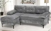 Advwin 3 Seater Sofa L Shape Velvet Couch, 208CM Modern Sofa Couch with Reversible Chaise for Small Living Room, Apartment, Upstairs Loft