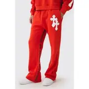 Mens Red Regular Gusset Print Cross Jogger