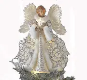 Aiducho White Christmas Angel Tree Topper With Led Lights type2