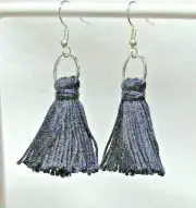 Black Tassel Hoop Earrings Drop Dangle Boho Handmade