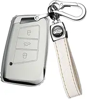 ontto TPU Car Key fob Cover Fit for Skoda Superb A7 Kodiaq for VW Magotan Passat B8 CC Tiguan MK2 Jetta Key case Remote Key Shell Holder Bag Keychain Keyring Protector Accessories White B