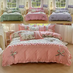 魅影 韓版暖小棉 多款顏色任選適合裸睡 蝴蝶結 蕾絲 床單 床裙 床墊 床罩 被罩 單人 雙人加大床包組 三件組 四件組