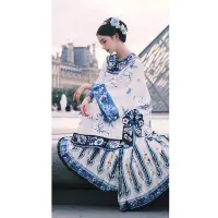 在飛比找蝦皮商城精選優惠-新中式國風清新品代改良漢服民族風青花瓷旗袍襯衫馬面裙兩件套裝
