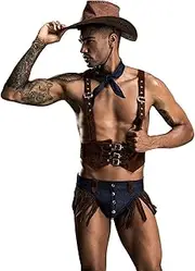 [Sipumia] Mens Cowboy Boy Cosplay Costume Tuxedo Sexy Lingerie Set Role Play Uniform Gay Bar Nightclub Outfit