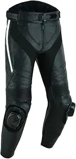 [Tuff Gear] Leather Motorcycle Pants - Racing Trousers for Men with CE Approved Knee Protectors, Stretch Panels, 360° Zipper, Cowhide Leather Motorbike Riding Pants