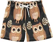 [RPLIFE] Swimming Shorts for Boys, Big Boys Swim Trunks 2t, Cute Cartoon Owls Black