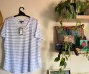 Size 16 Autograph Touch of Cool Light SS Stripe Top NWT $69.99