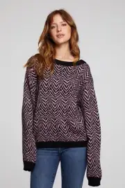 NWT CHASER Zebra Pullover Melrose Sweater Knit Crewneck Blackberry Size Small